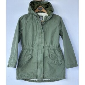 GAP Utility Army Jacket Hooded Fleece Lined Green Kid's Sz XL
